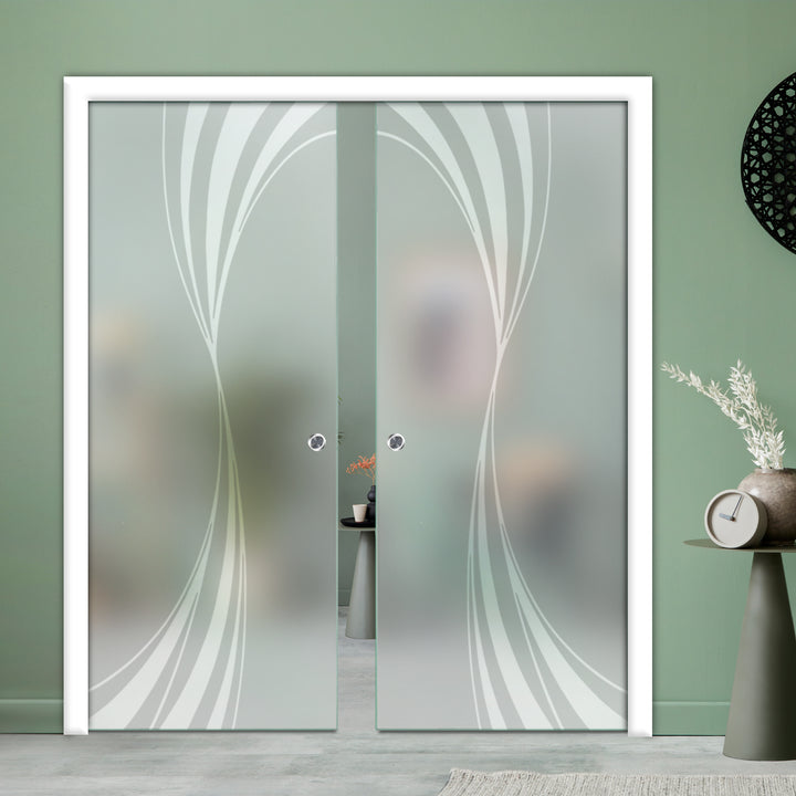 DOUBLE SLIDING POCKET GLASS DOOR WITH TRACK SYSTEM DPTS - 2633 - DoorDiscounter