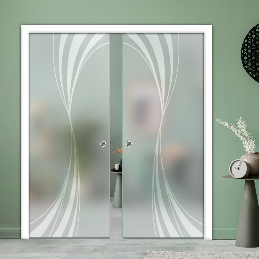 DOUBLE SLIDING POCKET GLASS DOOR WITH TRACK SYSTEM DPTS - 2633 - DoorDiscounter