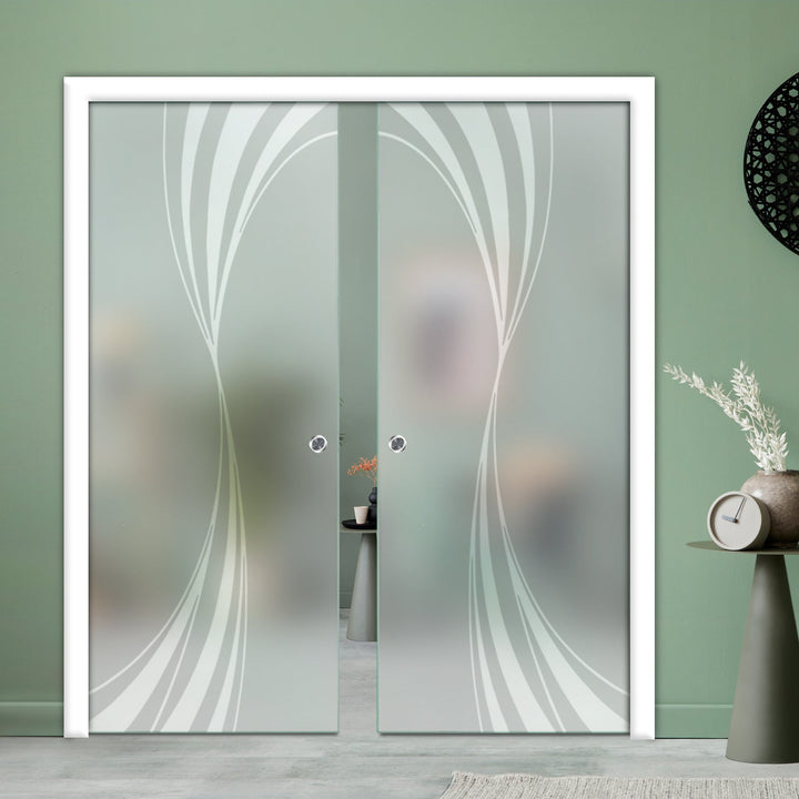 DOUBLE SLIDING POCKET GLASS DOOR WITH TRACK SYSTEM DPTS - 2633 - DoorDiscounter