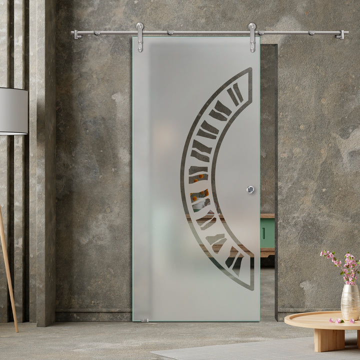 GLASS SLIDING BARN DOOR WITH DESIGN V1000 GSBD - 1444 - DoorDiscounter