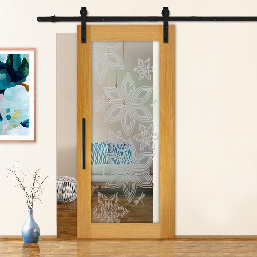 Sliding Barn Door with Frosted Design SBDF - 2372 - DoorDiscounter