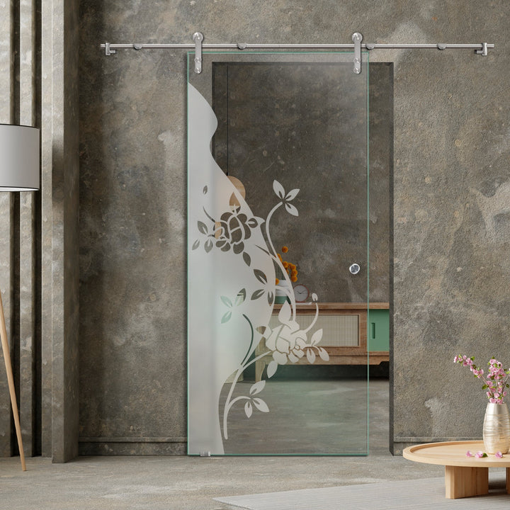 GLASS SLIDING BARN DOOR WITH DESIGN V1000 GSBD - 1416 - DoorDiscounter