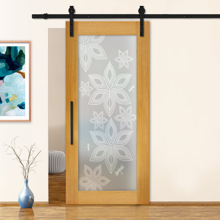 Sliding Barn Door with Frosted Design SBDF - 2372 - DoorDiscounter