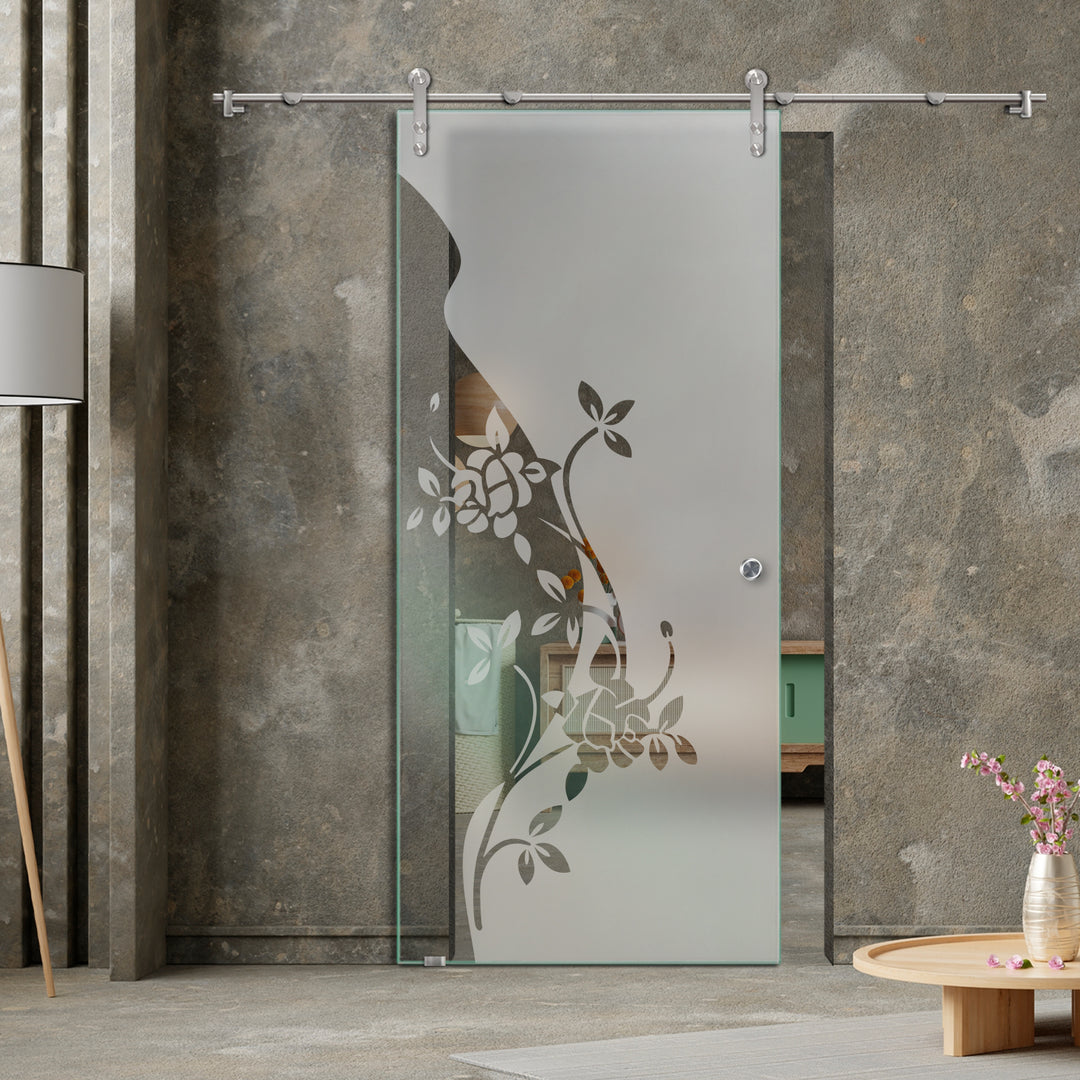 GLASS SLIDING BARN DOOR WITH DESIGN V1000 GSBD - 1416 - DoorDiscounter