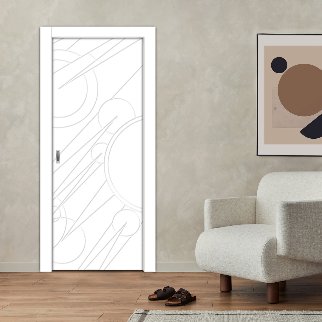 Flush Pocket Door With CNC Engraved Design FPED - 4185 - DoorDiscounter