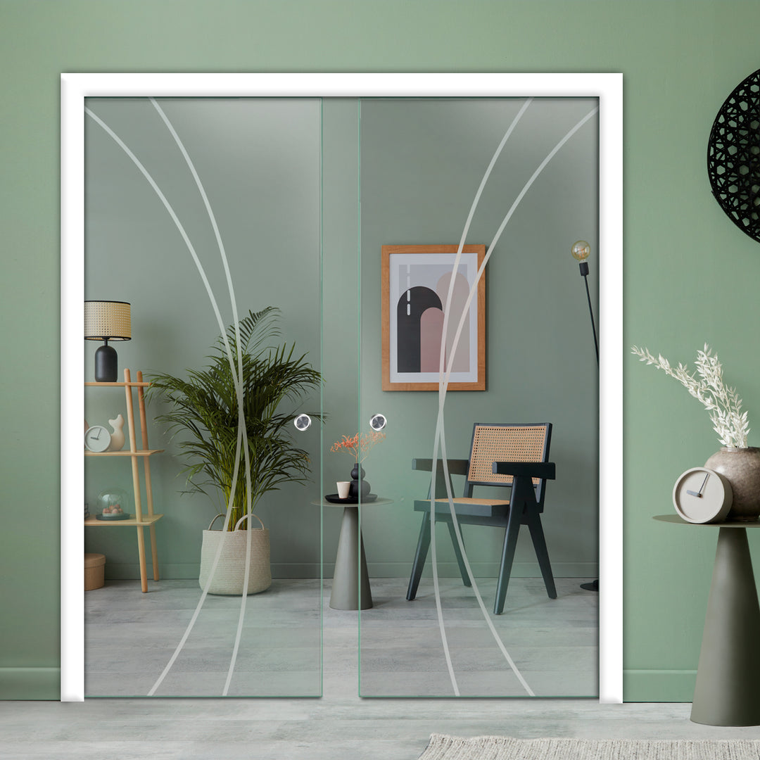 DOUBLE SLIDING POCKET GLASS DOOR WITH TRACK SYSTEM DPTS - 2618 - DoorDiscounter