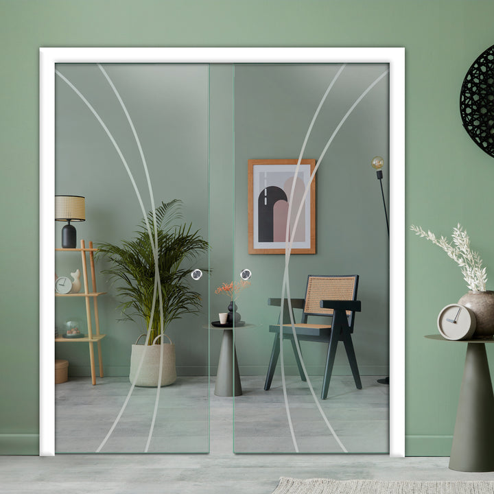 DOUBLE SLIDING POCKET GLASS DOOR WITH TRACK SYSTEM DPTS - 2618 - DoorDiscounter