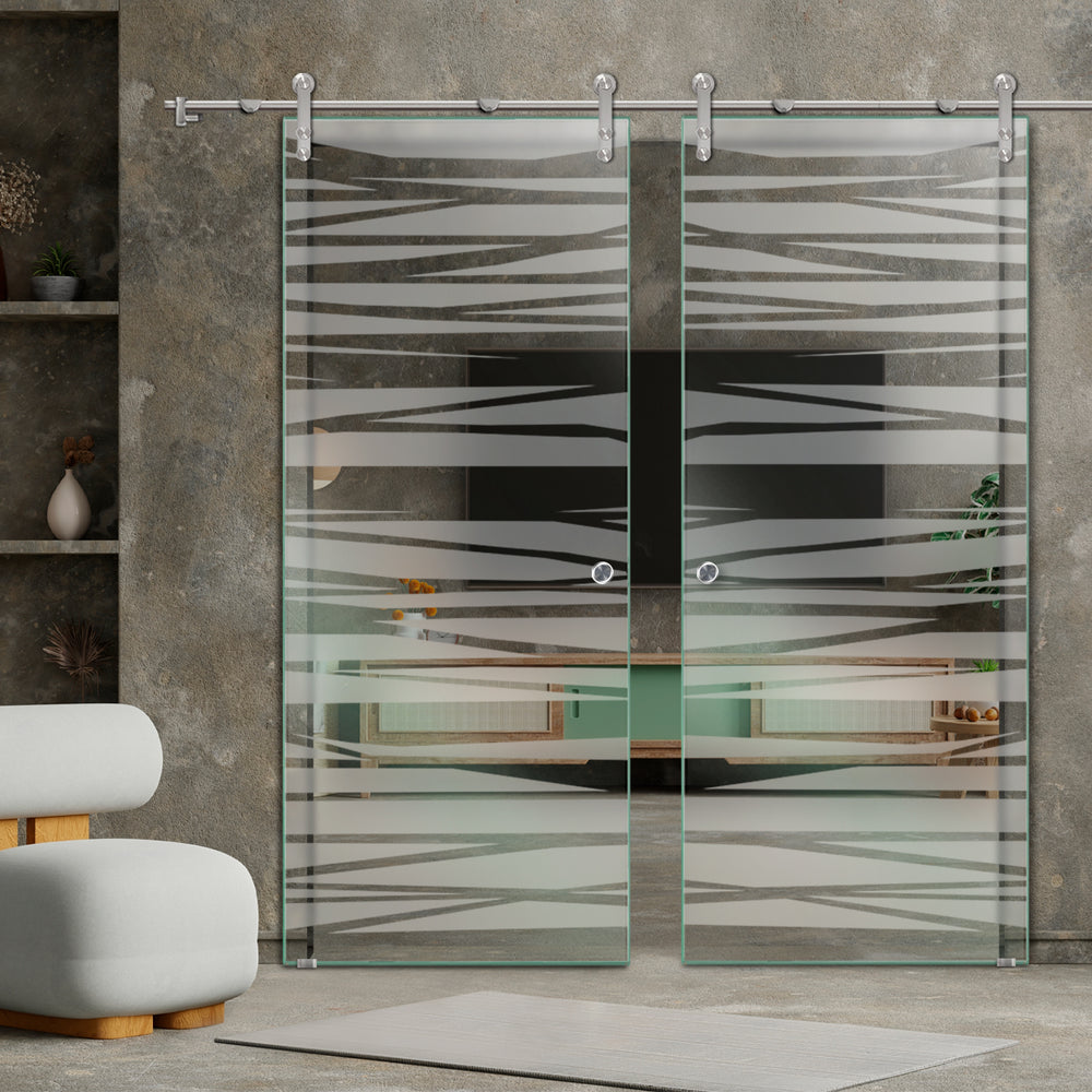 DOUBLE GLASS SLIDING BARN DOOR WITH DESIGN V1000 DSBD - 3236 - DoorDiscounter