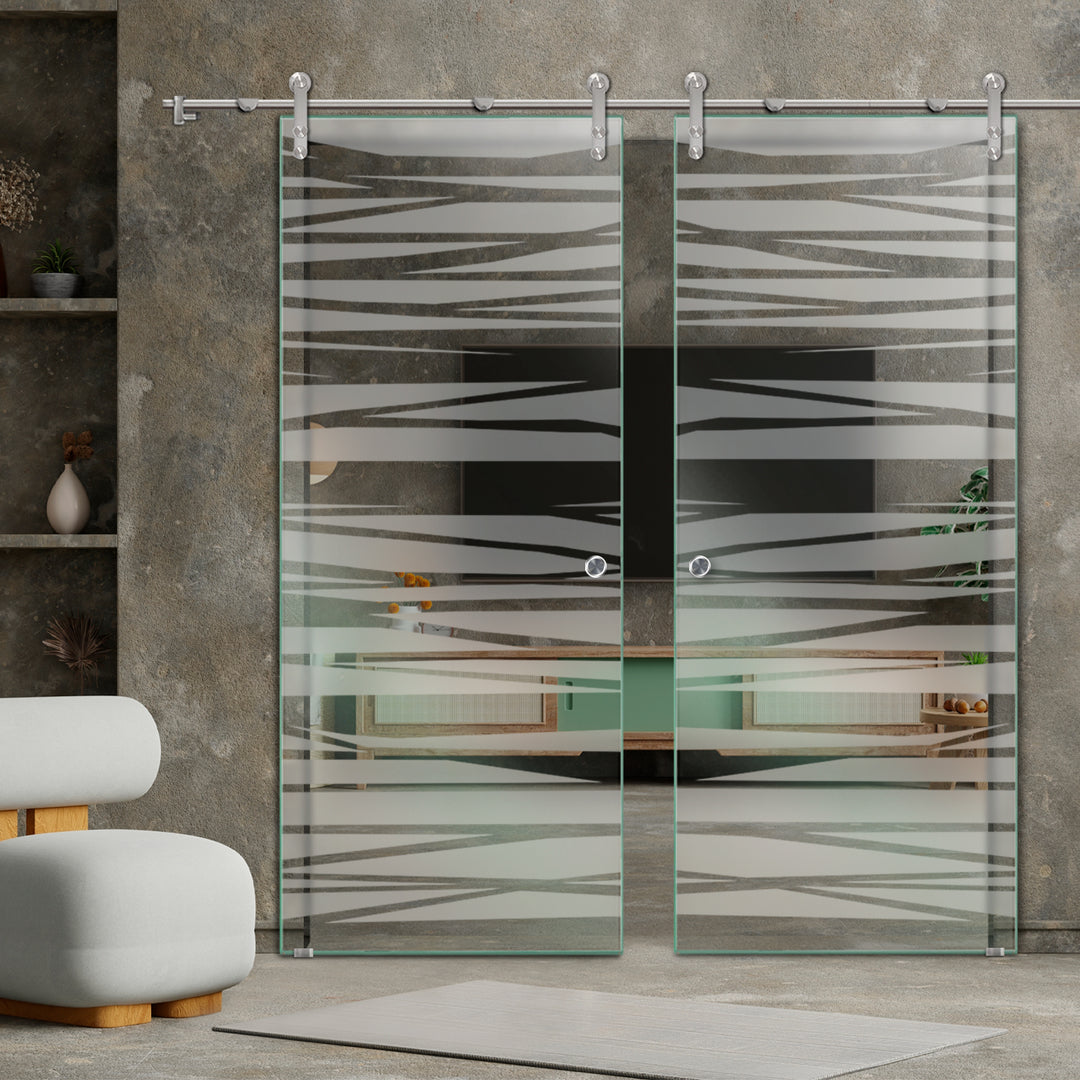 DOUBLE GLASS SLIDING BARN DOOR WITH DESIGN V1000 DSBD - 3236 - DoorDiscounter