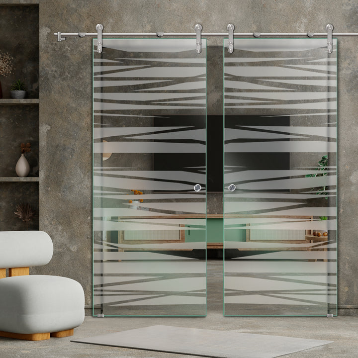 DOUBLE GLASS SLIDING BARN DOOR WITH DESIGN V1000 DSBD - 3236 - DoorDiscounter