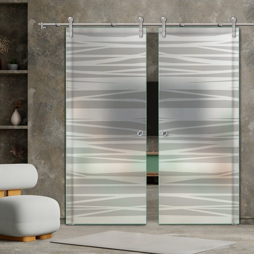 DOUBLE GLASS SLIDING BARN DOOR WITH DESIGN V1000 DSBD - 3236 - DoorDiscounter