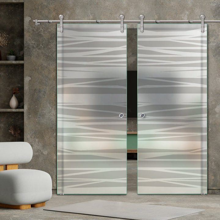 DOUBLE GLASS SLIDING BARN DOOR WITH DESIGN V1000 DSBD - 3236 - DoorDiscounter