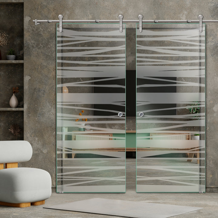 DOUBLE GLASS SLIDING BARN DOOR WITH DESIGN V1000 DSBD - 3236 - DoorDiscounter