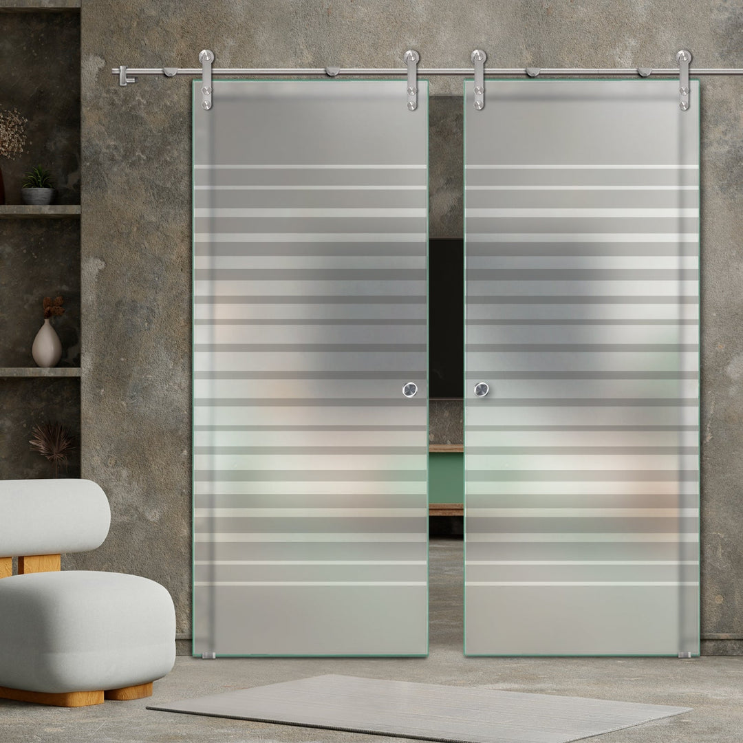 DOUBLE GLASS SLIDING BARN DOOR WITH DESIGN V1000 DSBD - 3169 - DoorDiscounter