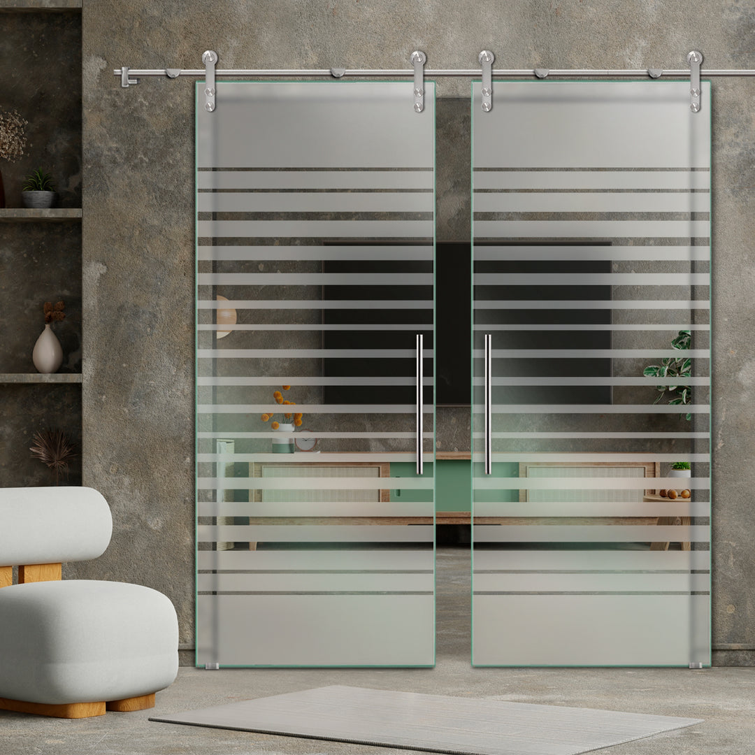 DOUBLE GLASS SLIDING BARN DOOR WITH DESIGN V1000 DSBD - 3169 - DoorDiscounter