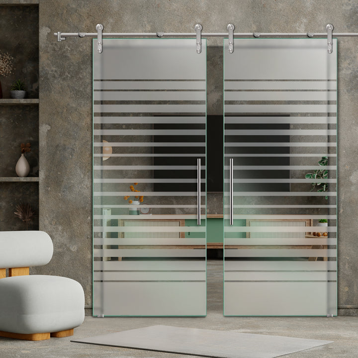 DOUBLE GLASS SLIDING BARN DOOR WITH DESIGN V1000 DSBD - 3169 - DoorDiscounter