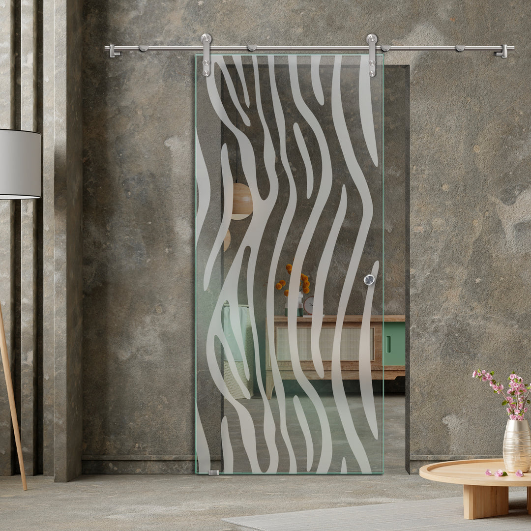 GLASS SLIDING BARN DOOR WITH DESIGN V1000 GSBD - 1448 - DoorDiscounter