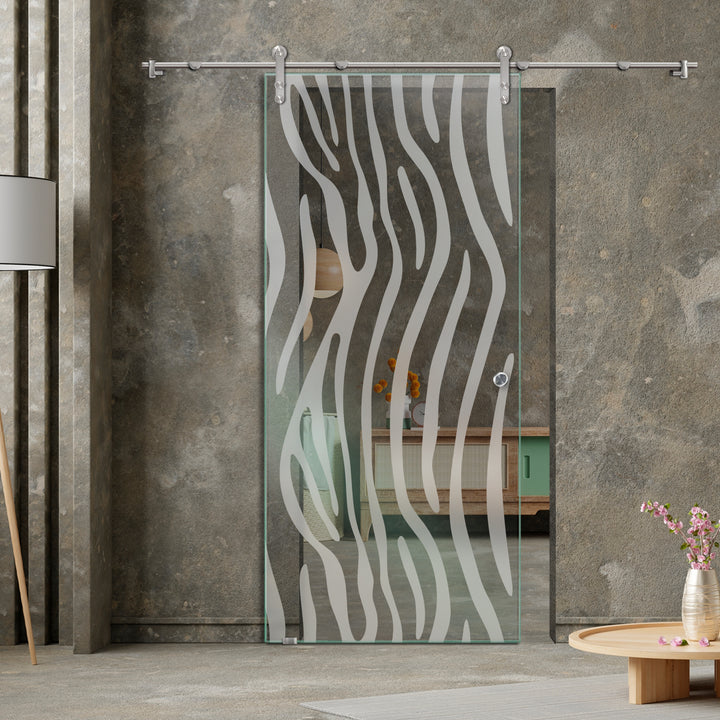 GLASS SLIDING BARN DOOR WITH DESIGN V1000 GSBD - 1448 - DoorDiscounter