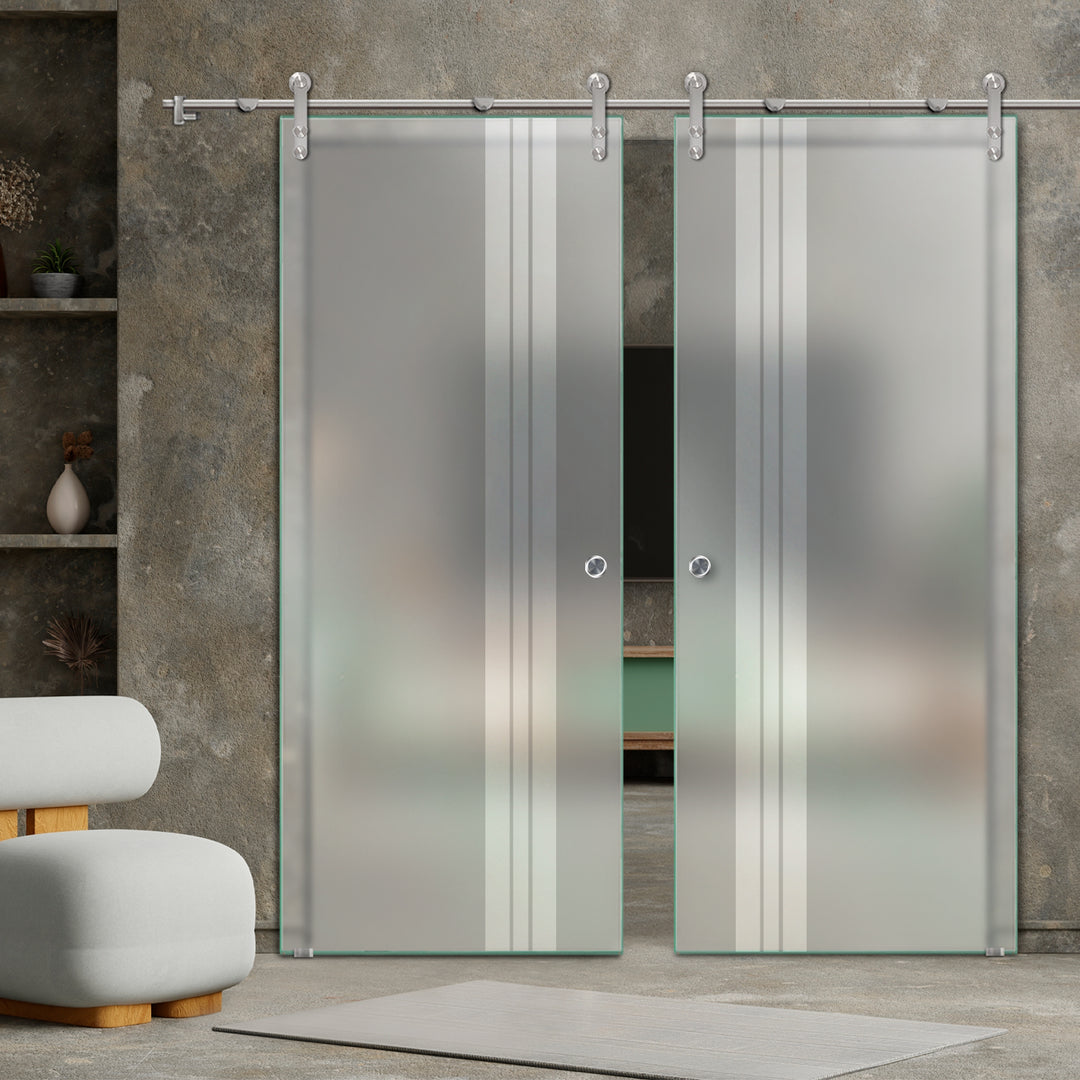 DOUBLE GLASS SLIDING BARN DOOR WITH DESIGN V1000 DSBD - 1646 - DoorDiscounter