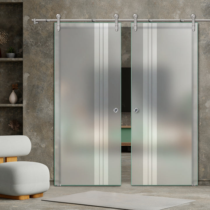 DOUBLE GLASS SLIDING BARN DOOR WITH DESIGN V1000 DSBD - 1646 - DoorDiscounter