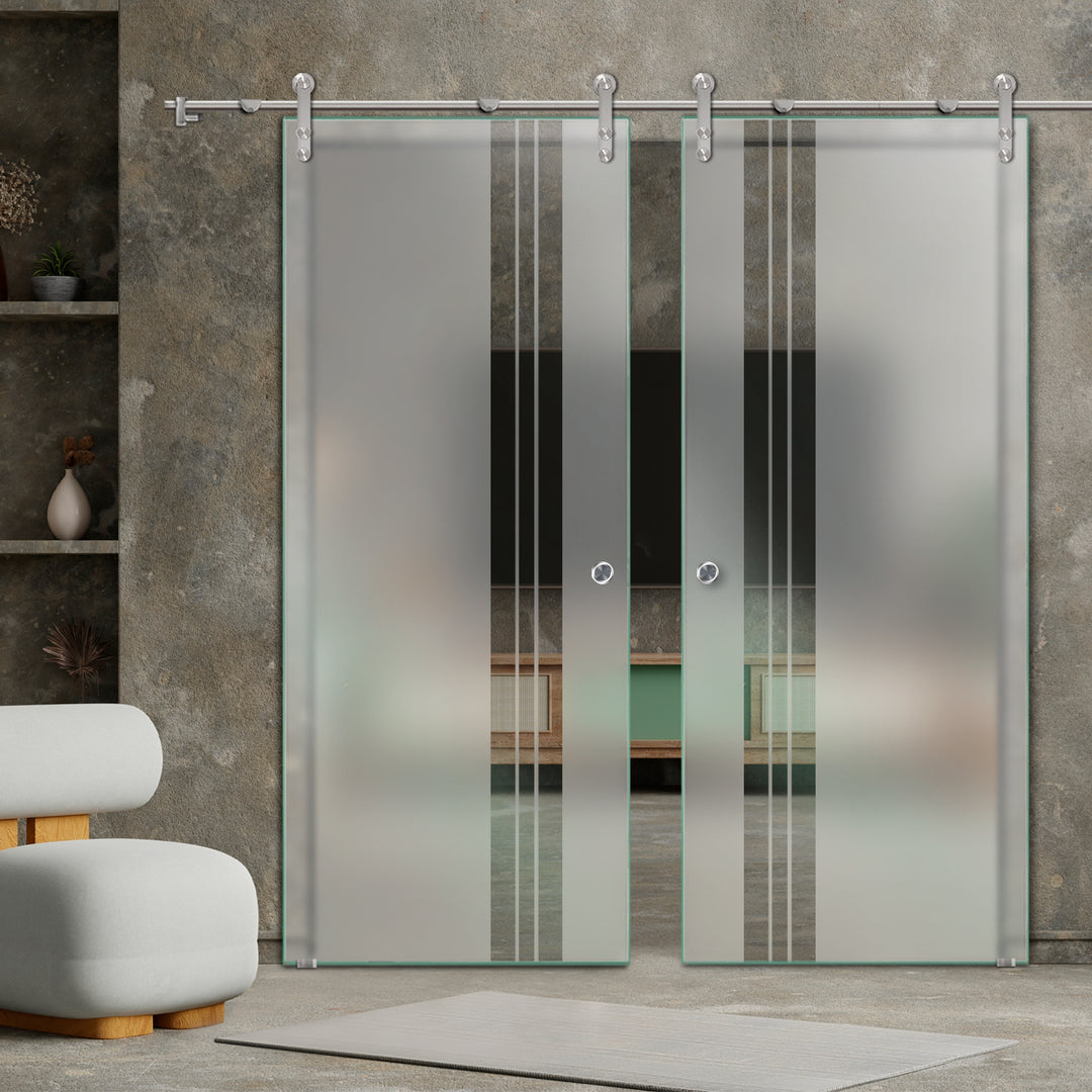 DOUBLE GLASS SLIDING BARN DOOR WITH DESIGN V1000 DSBD - 1646 - DoorDiscounter