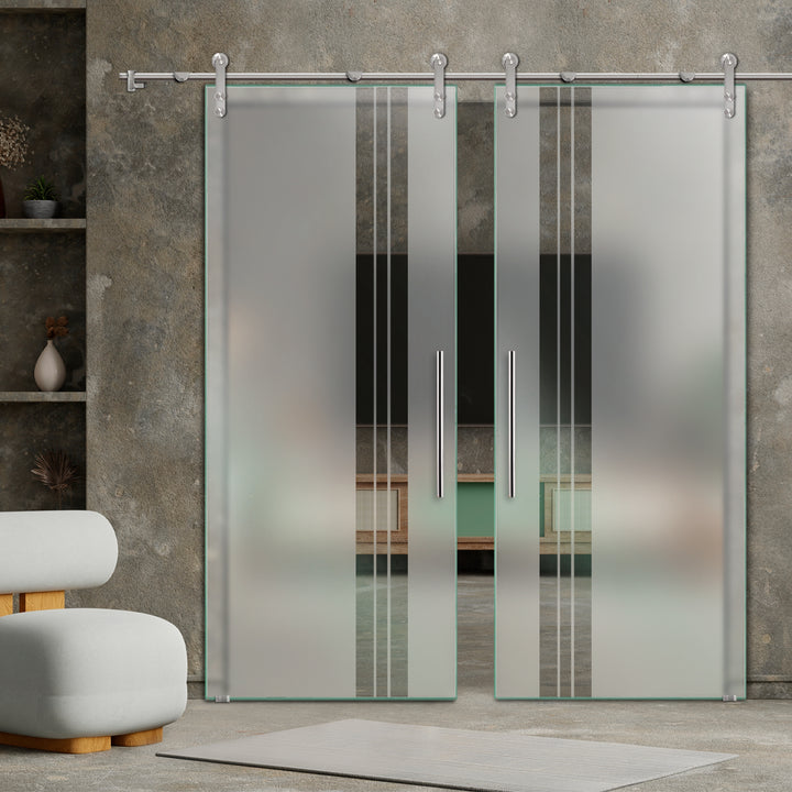 DOUBLE GLASS SLIDING BARN DOOR WITH DESIGN V1000 DSBD - 1646 - DoorDiscounter