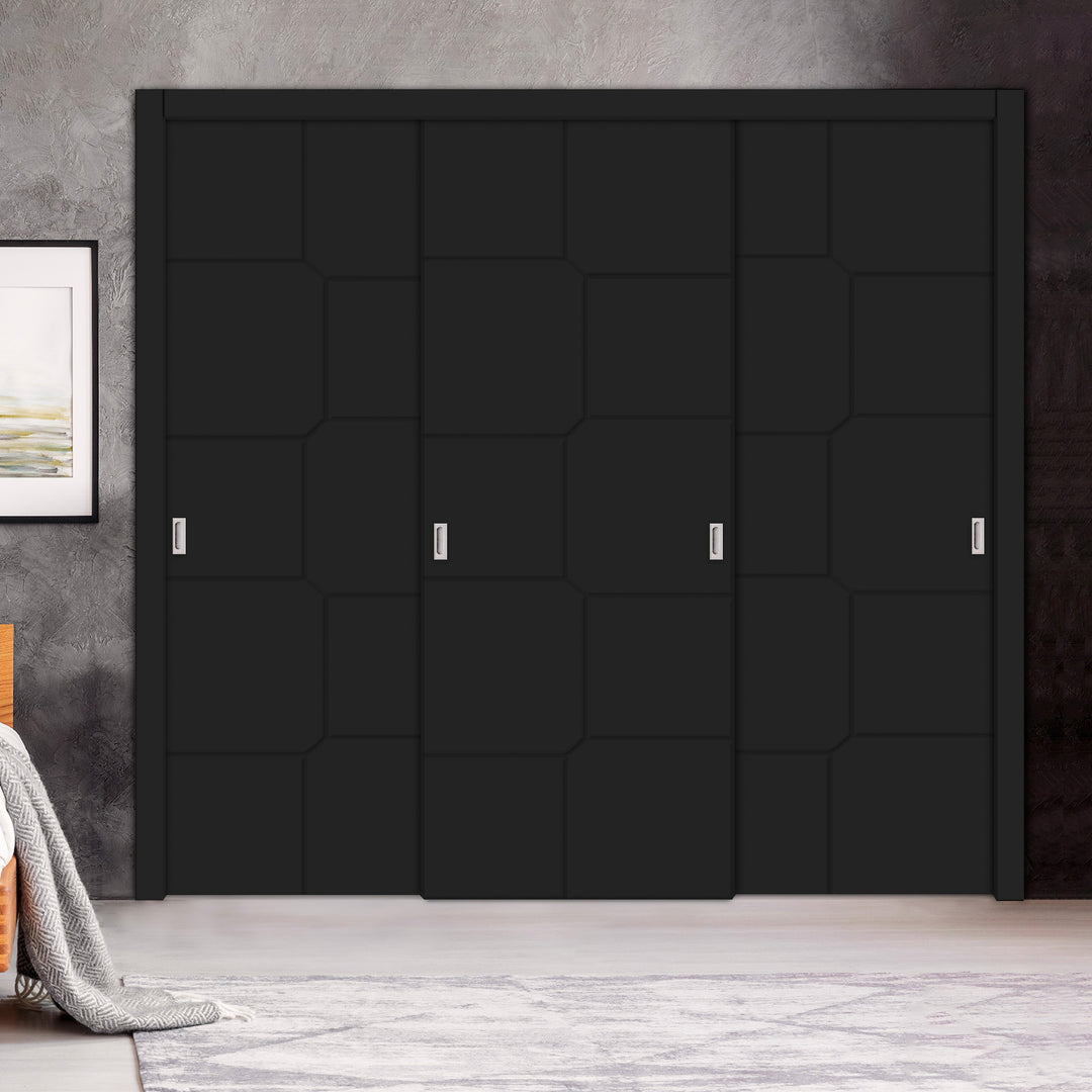 3 Leaf Bypass Sliding Closet Door with Modern Engraved Design & Hardware Kit 3SCD- 0108 - DoorDiscounter