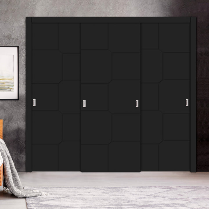 3 Leaf Bypass Sliding Closet Door with Modern Engraved Design & Hardware Kit 3SCD- 0108 - DoorDiscounter
