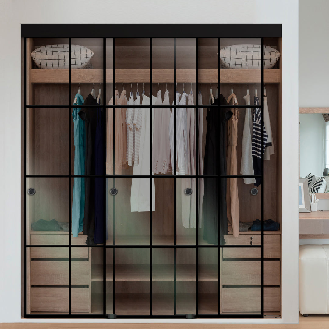 3 PANEL INDUSTRIAL STYLE FRAMELESS CLOSET SLIDING GLASS DOORS IFG3 - 3275 - DoorDiscounter