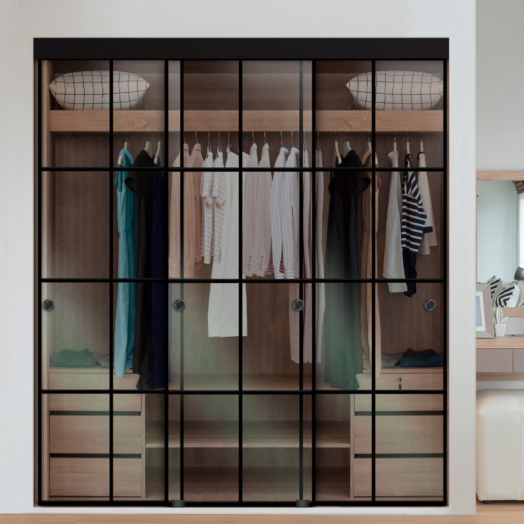 3 PANEL INDUSTRIAL STYLE FRAMELESS CLOSET SLIDING GLASS DOORS IFG3 - 3275 - DoorDiscounter