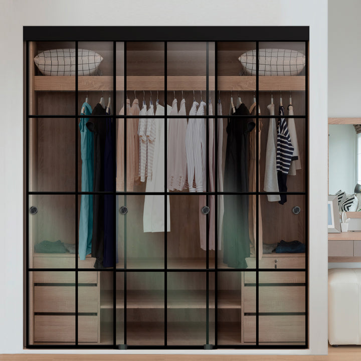 3 PANEL INDUSTRIAL STYLE FRAMELESS CLOSET SLIDING GLASS DOORS IFG3 - 3275 - DoorDiscounter