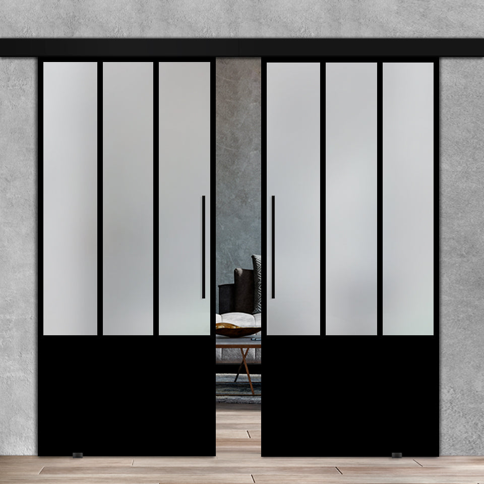 Double Sliding Glass Barn Door  Loft Style A100 LSBD - 3499 - DoorDiscounter