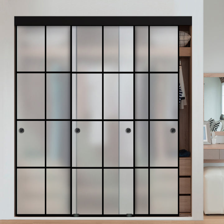 3 PANEL INDUSTRIAL STYLE FRAMELESS CLOSET SLIDING GLASS DOORS IFG3 - 3275 - DoorDiscounter