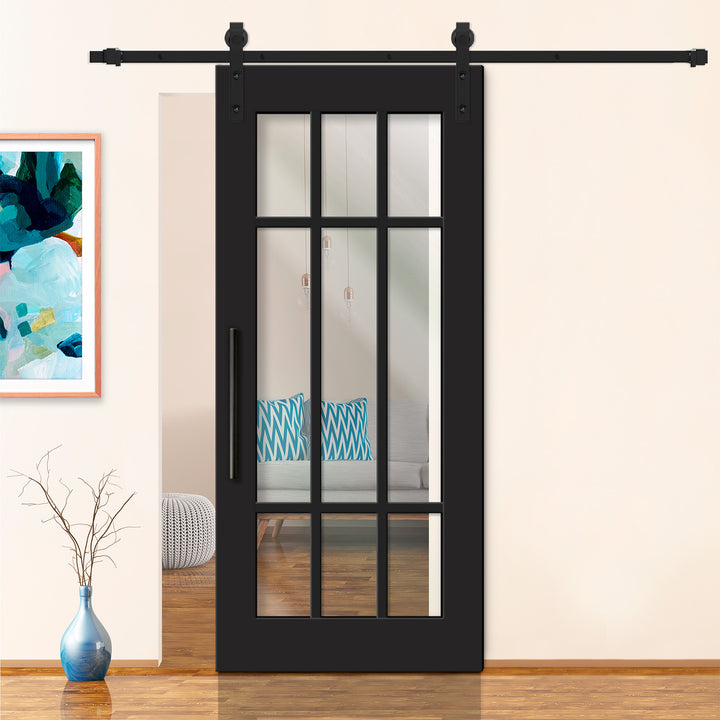 FRENCH 9 LITE SLIDING BARN DOOR WITH GLASS PANEL FDGP - 2842 - DoorDiscounter