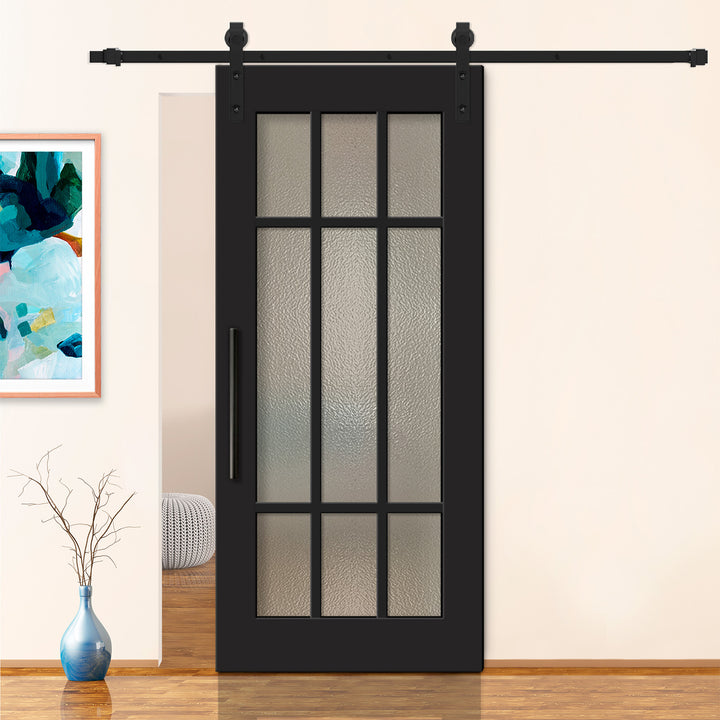 FRENCH 9 LITE SLIDING BARN DOOR WITH GLASS PANEL FDGP - 2842 - DoorDiscounter