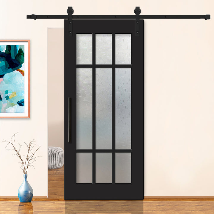 FRENCH 9 LITE SLIDING BARN DOOR WITH GLASS PANEL FDGP - 2842 - DoorDiscounter