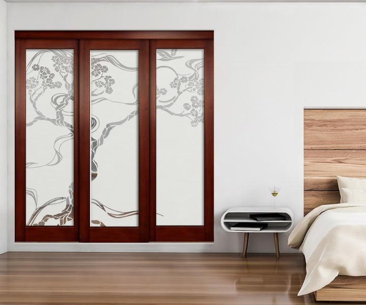 3 Leaf Sliding Bypass Closet Door with Frosted Panel Mec3 - 0186