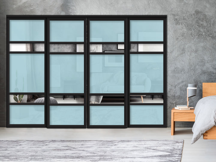 Sliding Bypass Closet Door with Glass & Mirror Panel Inserts MBS4 -0552 - DoorDiscounter