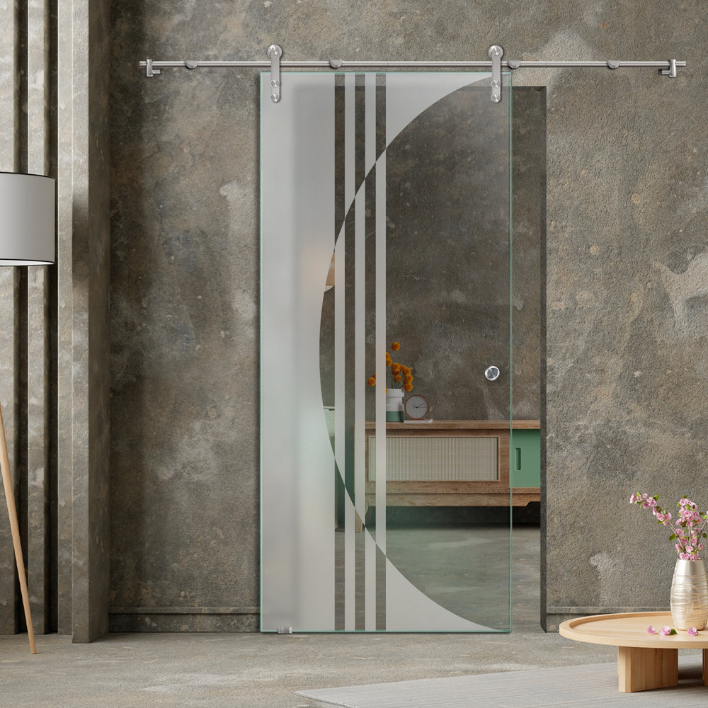 GLASS SLIDING BARN DOOR WITH DESIGN V1000 GSBD - 1449 - DoorDiscounter