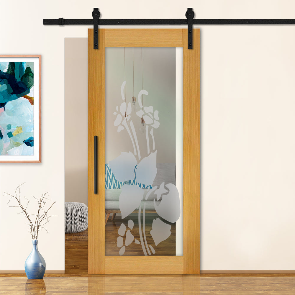 Sliding Barn Door with Frosted Design SBDF - 2376 - DoorDiscounter