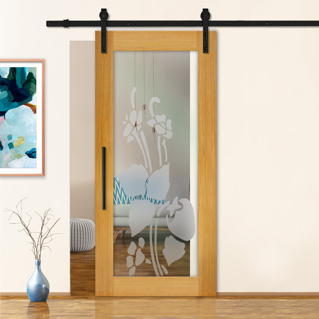 Sliding Barn Door with Frosted Design SBDF - 2376 - DoorDiscounter