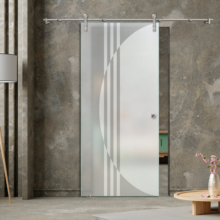 GLASS SLIDING BARN DOOR WITH DESIGN V1000 GSBD - 1449 - DoorDiscounter