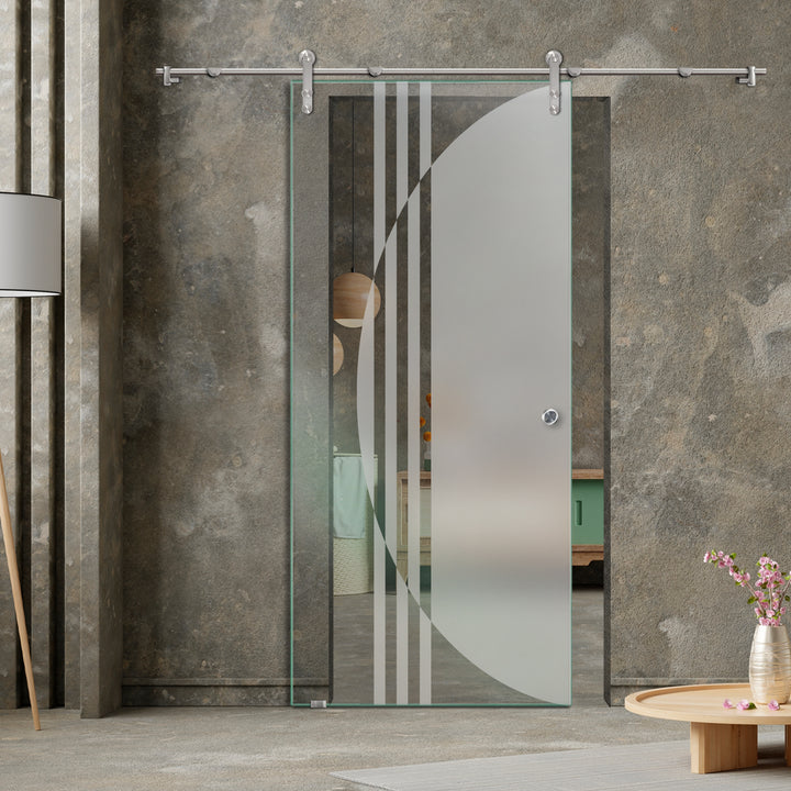 GLASS SLIDING BARN DOOR WITH DESIGN V1000 GSBD - 1449 - DoorDiscounter