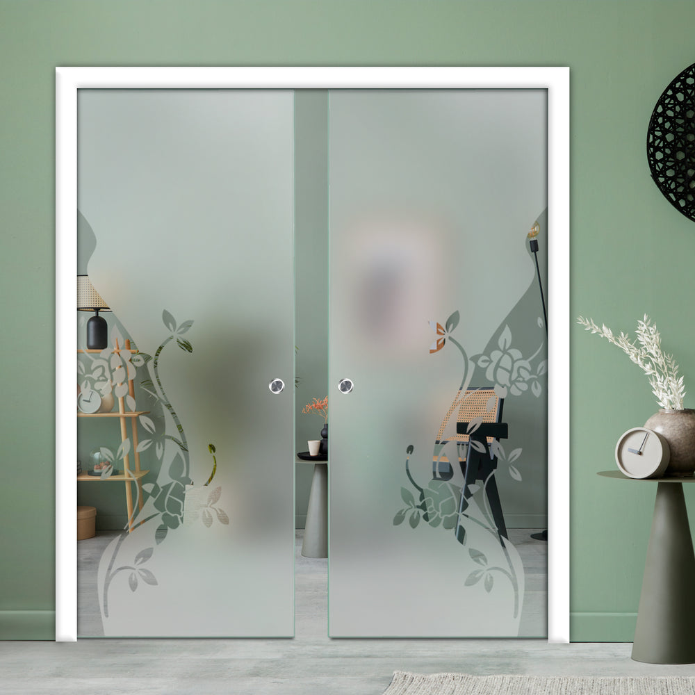 DOUBLE SLIDING POCKET GLASS DOOR WITH TRACK SYSTEM DPTS - 2610 - DoorDiscounter