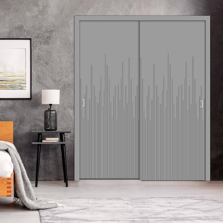 2 Leaf Bypass Sliding Closet Door with Modern Engraved Design & Hardware Kit 2SCD -0049 - DoorDiscounter