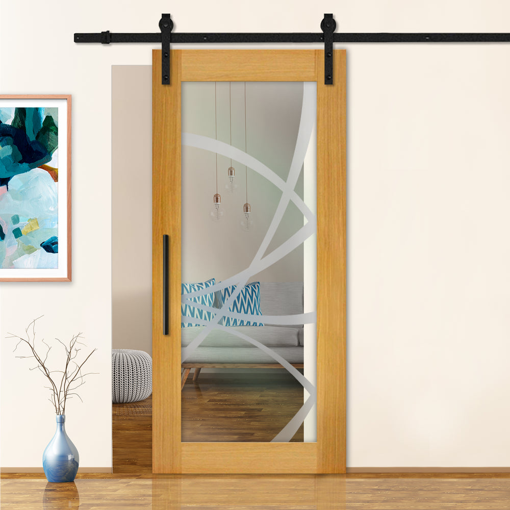 Sliding Barn Door with Frosted Design SBDF - 2377 - DoorDiscounter