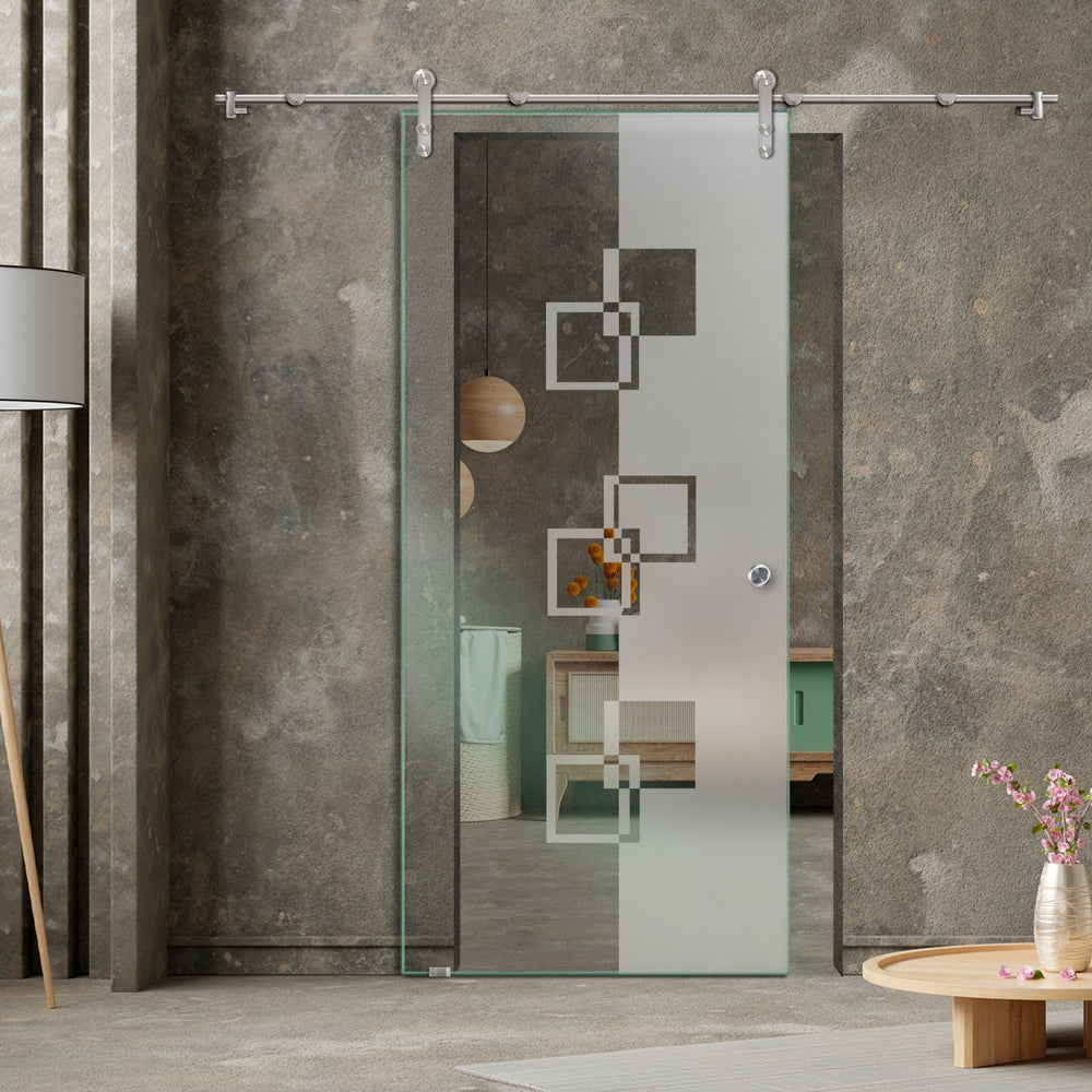 GLASS SLIDING BARN DOOR WITH DESIGN V1000 GSBD - 3150 - DoorDiscounter