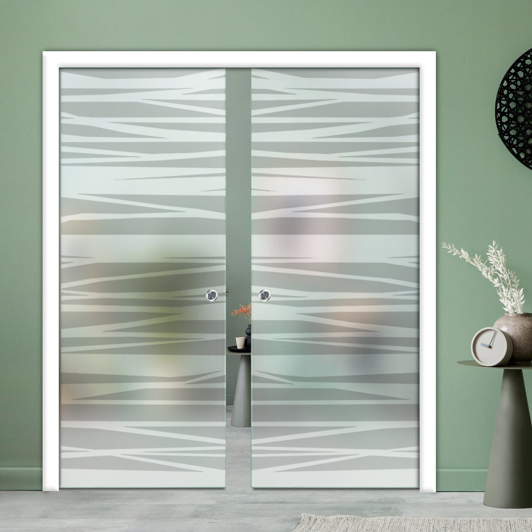 DOUBLE SLIDING POCKET GLASS DOOR WITH TRACK SYSTEM DPTS - 2629 - DoorDiscounter