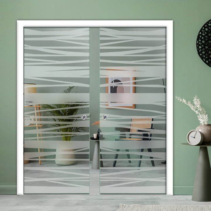 DOUBLE SLIDING POCKET GLASS DOOR WITH TRACK SYSTEM DPTS - 2629 - DoorDiscounter