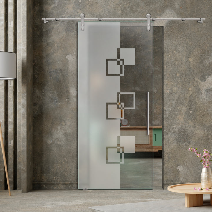 GLASS SLIDING BARN DOOR WITH DESIGN V1000 GSBD - 3150 - DoorDiscounter